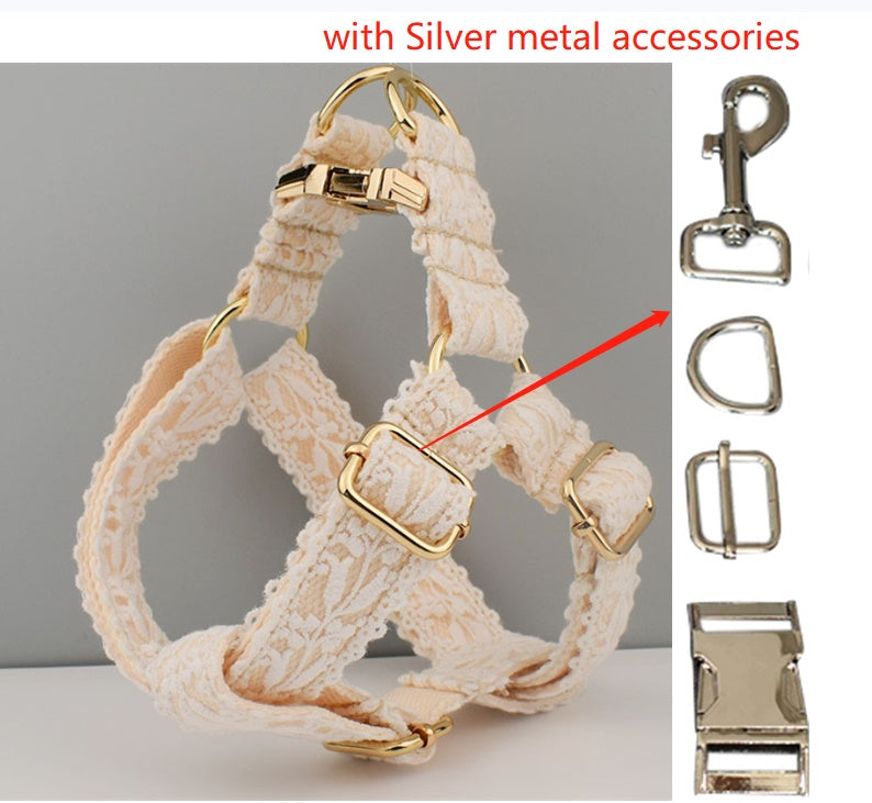 Floral Lace Pet Collar with Bow and Metal Clasp