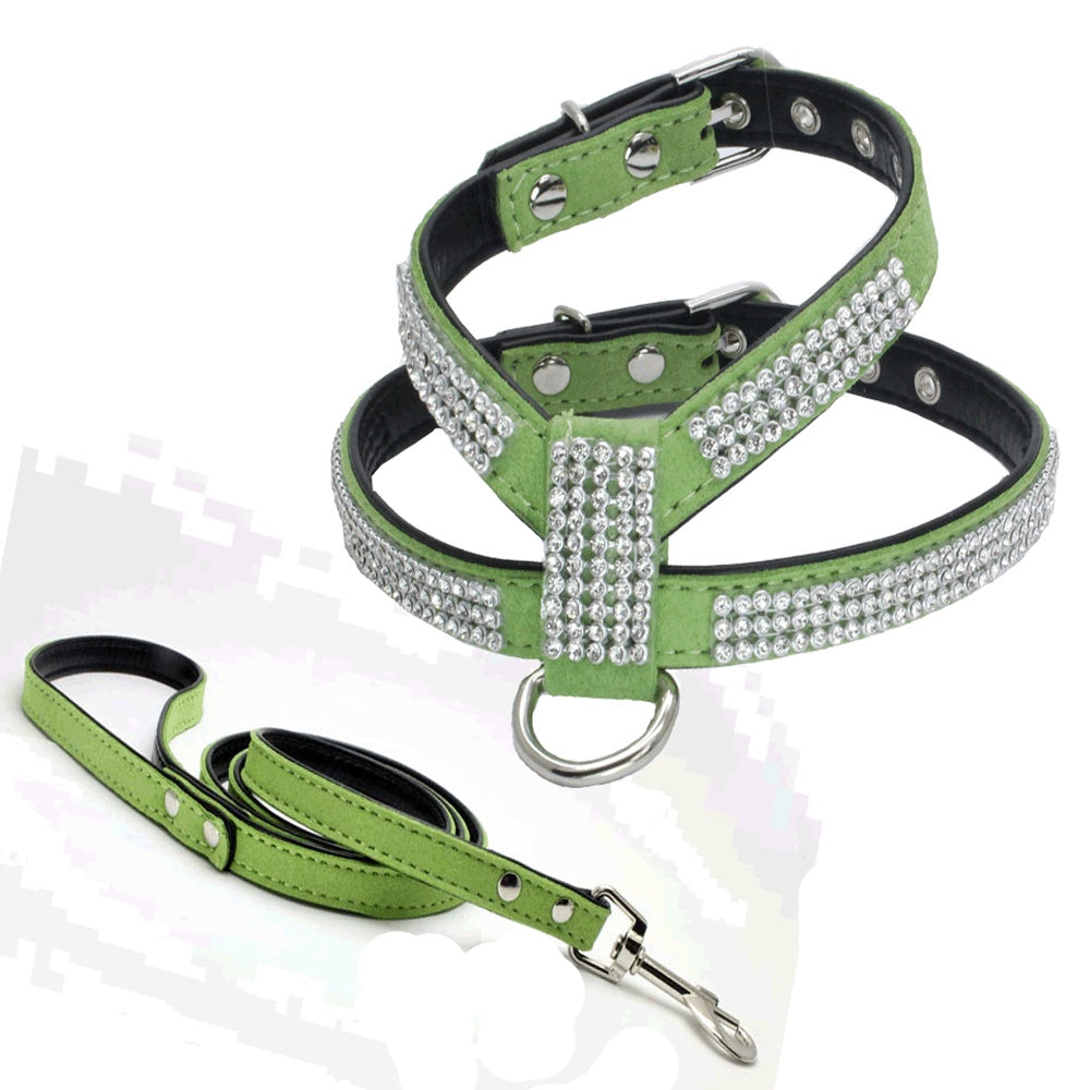 Glittering Rhinestone Pet Chest Harness with Leash