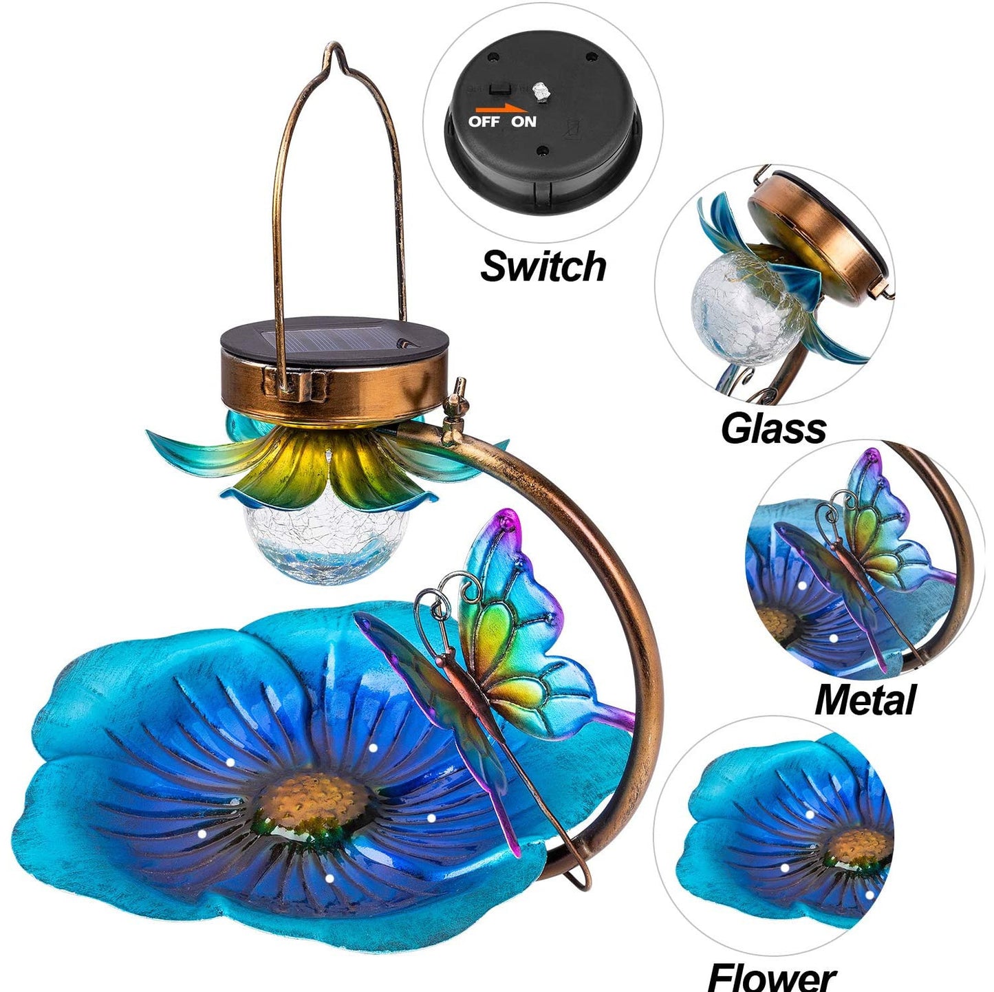Solar Garden Bird Feeder with Crackle Effect