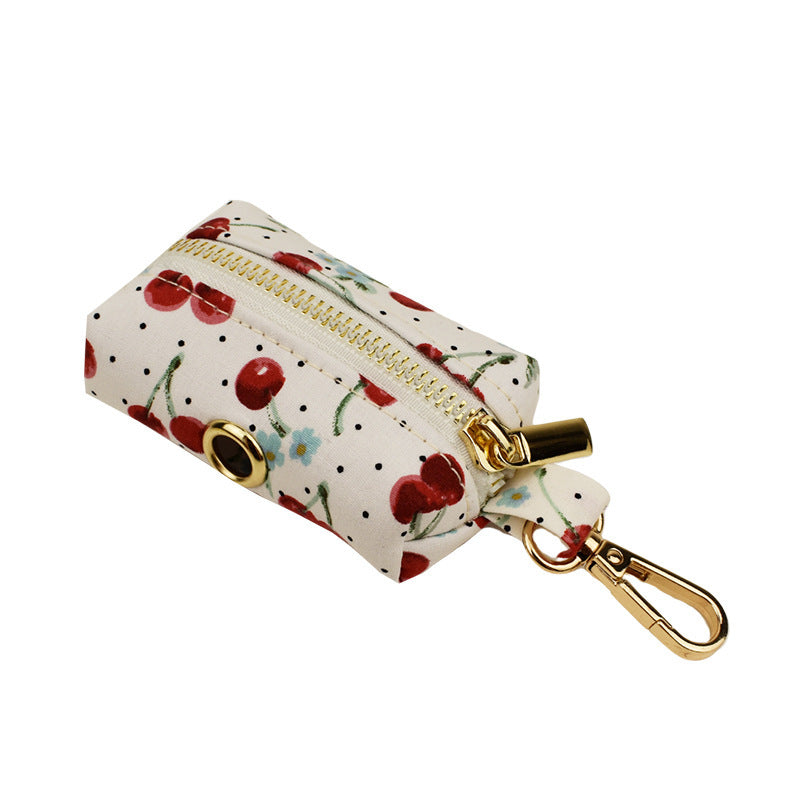 Cherry Pattern Pet Leash with Gold Buckle and Bow