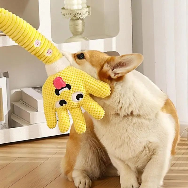 Durable Plush Dog Teething Toy with Squeaker Cute Palm Design for Chewing