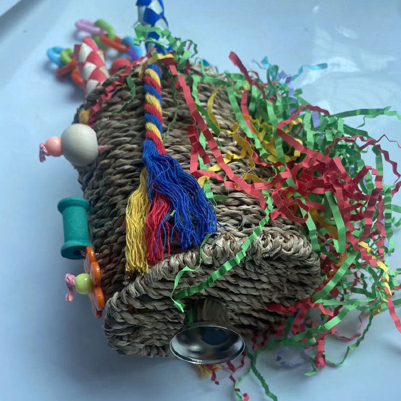 Halloween Themed Parrot Chew Toy with Nut Center and Paper Grass