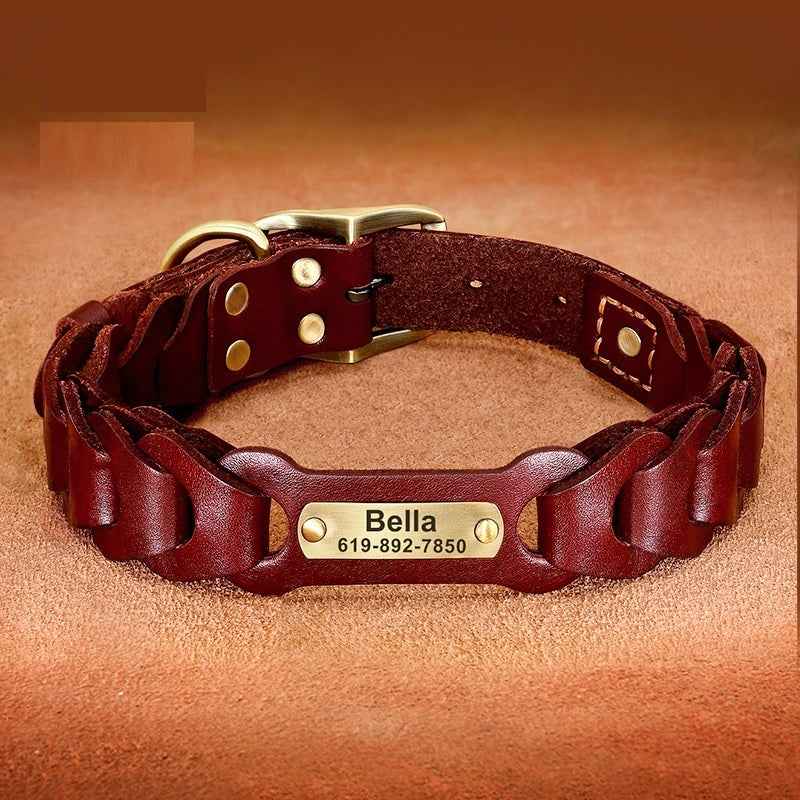 Stylish Braided Leather Collar for Medium and Large Dogs