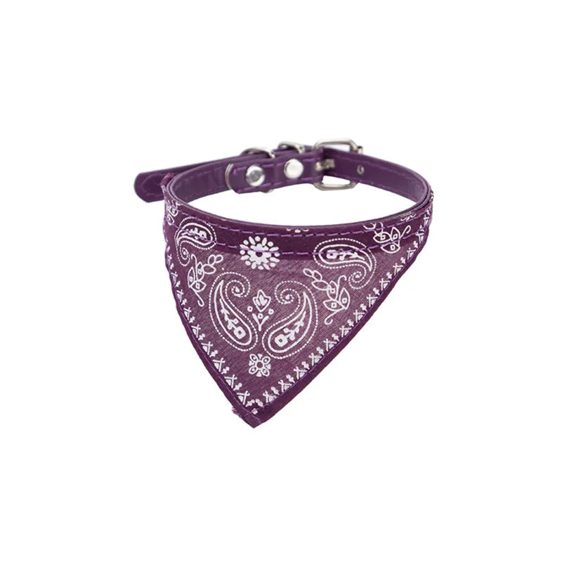 Adjustable Pet Dog Bandana Collar with Leather Strap