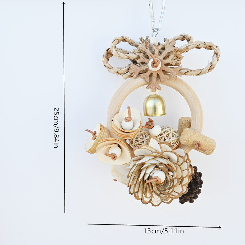 Eco-Friendly Parrot Chew Ring with Natural Wood and Pine Cone