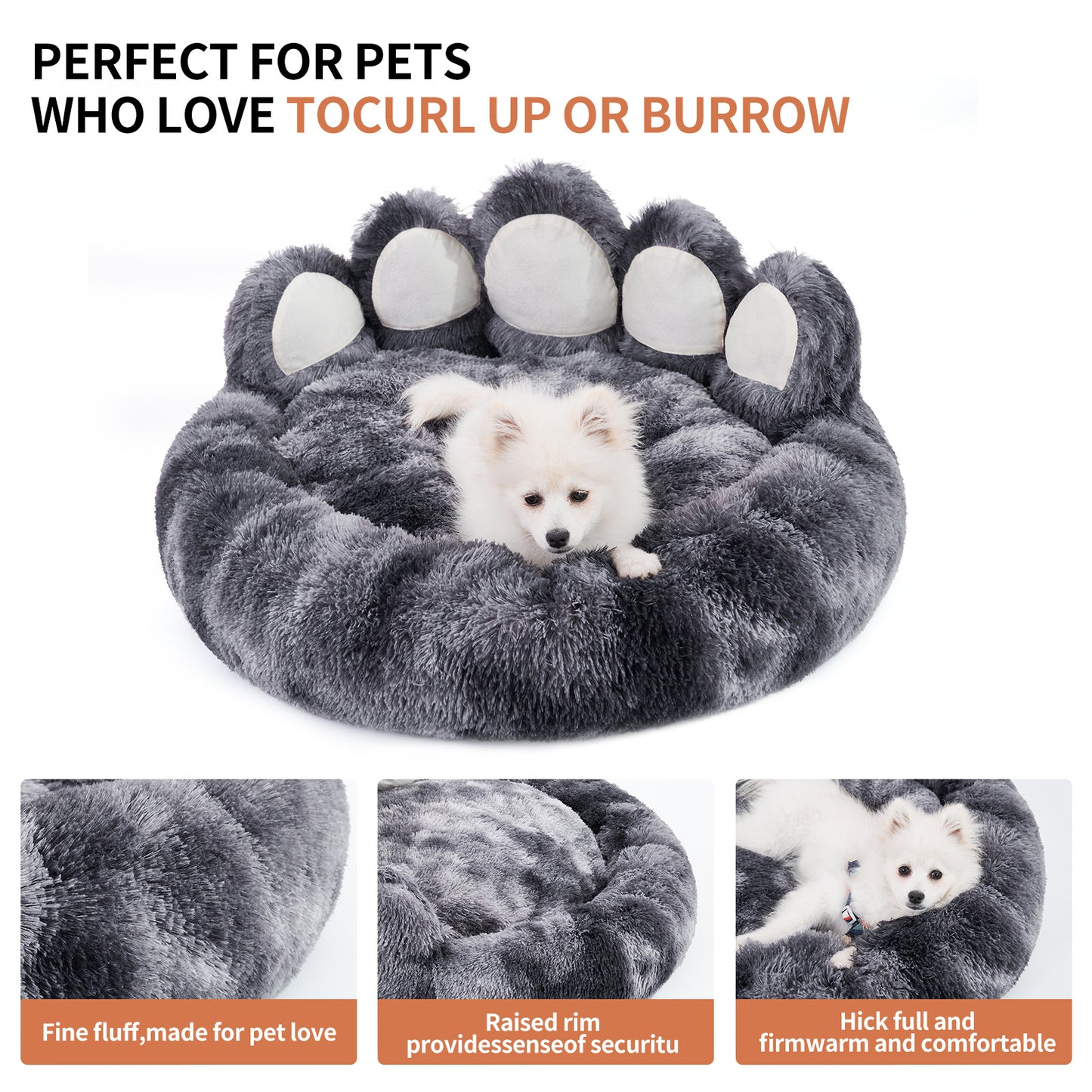 Cozy Plush Paw Print Dog Bed