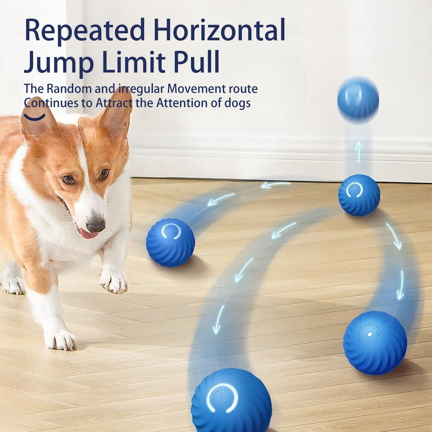 Automatic interactive bouncing ball for dogs – smart self-moving toy with rotating motion, quiet urchin cover, and USB rechargeable design.