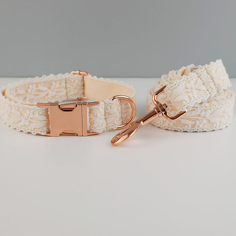 Floral Lace Pet Collar with Bow and Metal Clasp
