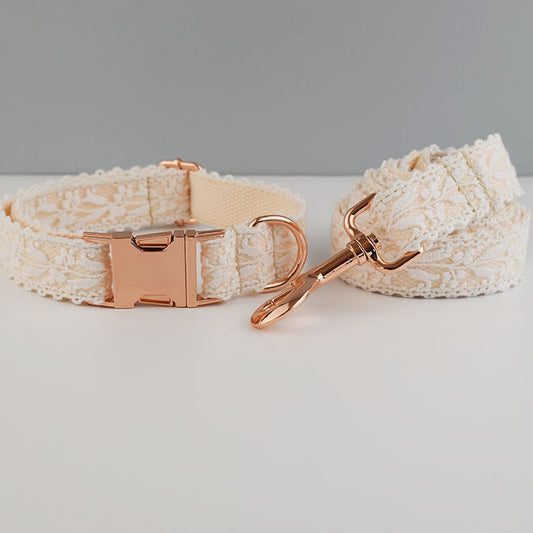 Floral Lace Pet Collar with Bow and Metal Clasp