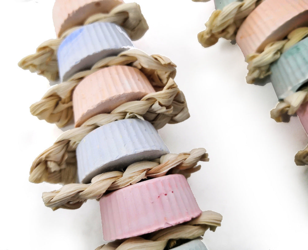 Natural Chew Toy for Parrots with Calcium Grinding Stone and Straw