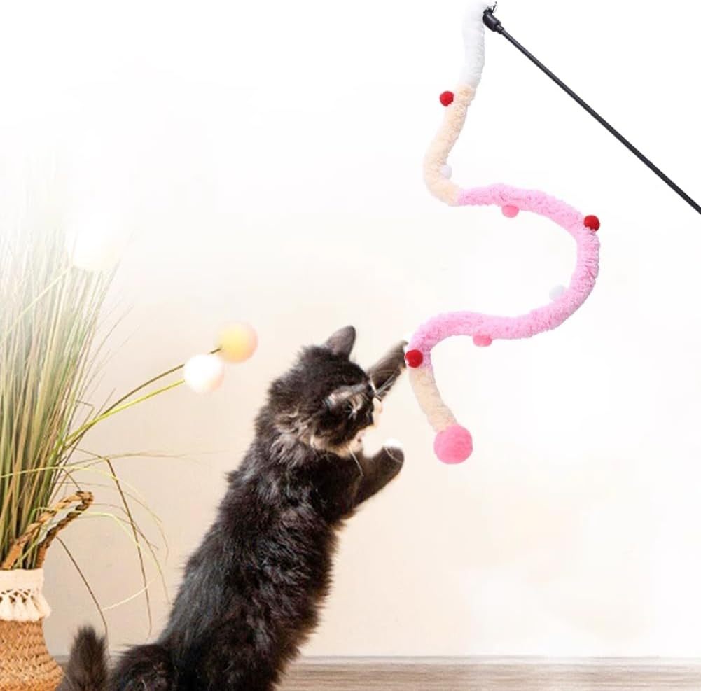 Interactive Play Wand for Cats with Colorful Plush Strips