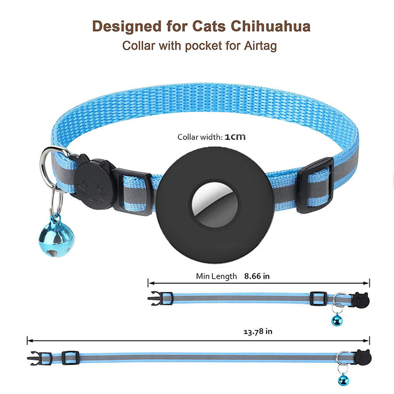 Airtag-Compatible Pet Collar with Bell and Reflective Stripes