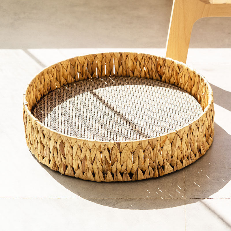 Rattan Cat Scratching Board with Warm Resting Spot