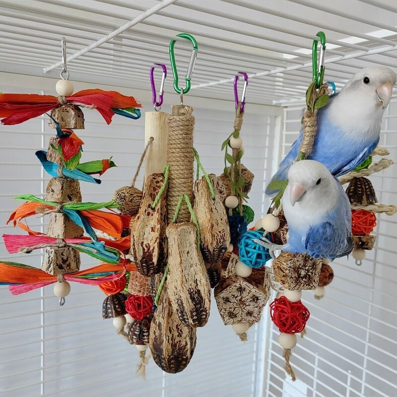 Wooden Parrot Stand with Bite Chew Toys
