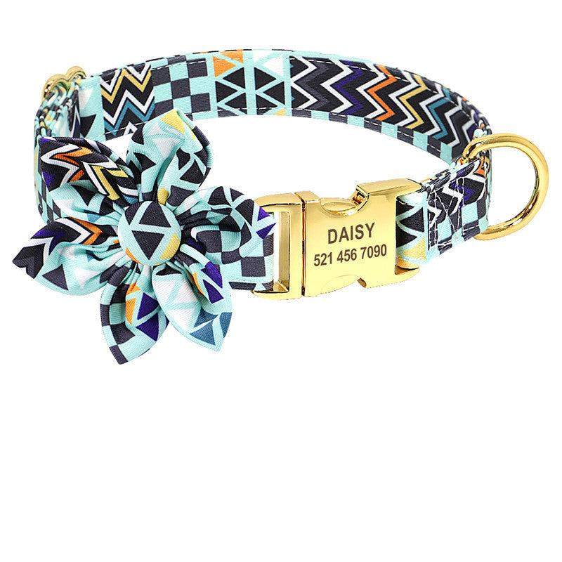 Customizable Printed Dog Collar with Engraved ID Tag