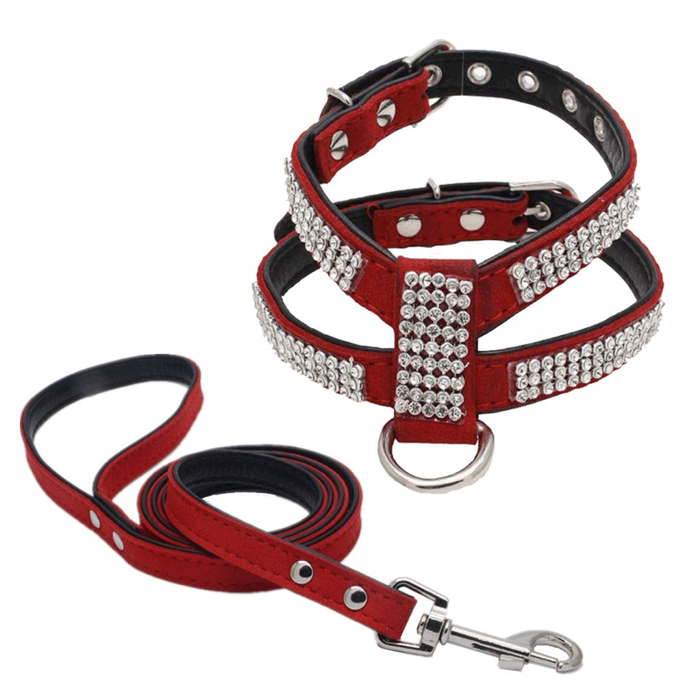 Glittering Rhinestone Pet Chest Harness with Leash