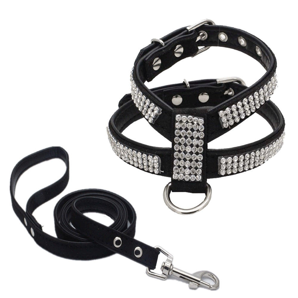 Glittering Rhinestone Pet Chest Harness with Leash