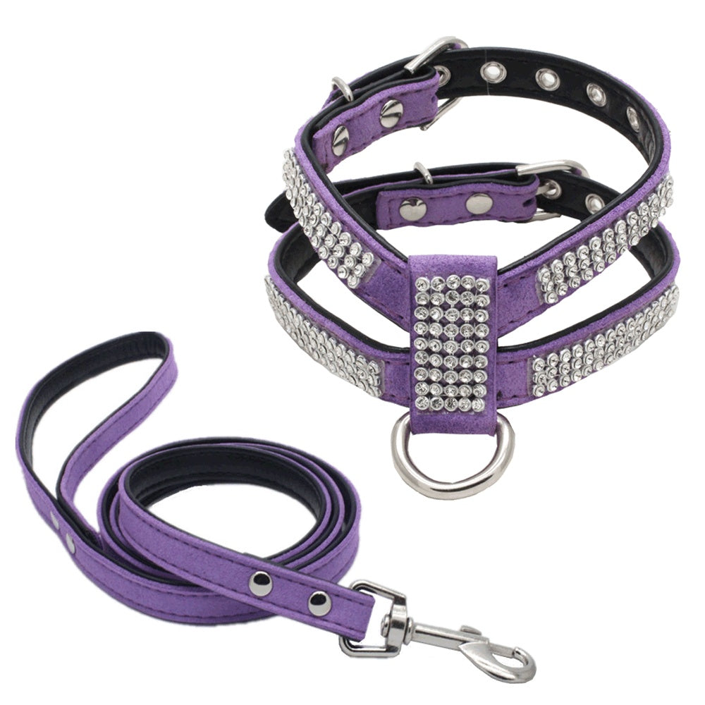 Glittering Rhinestone Pet Chest Harness with Leash