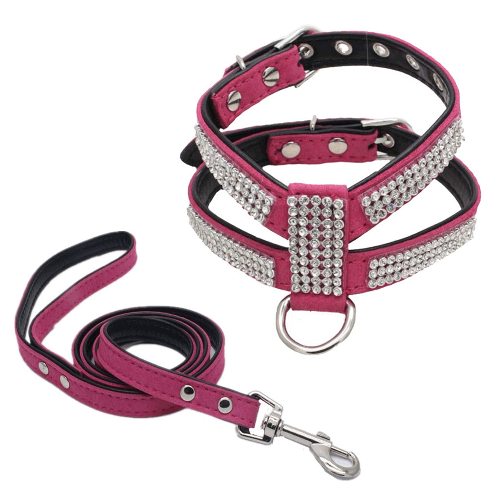 Glittering Rhinestone Pet Chest Harness with Leash