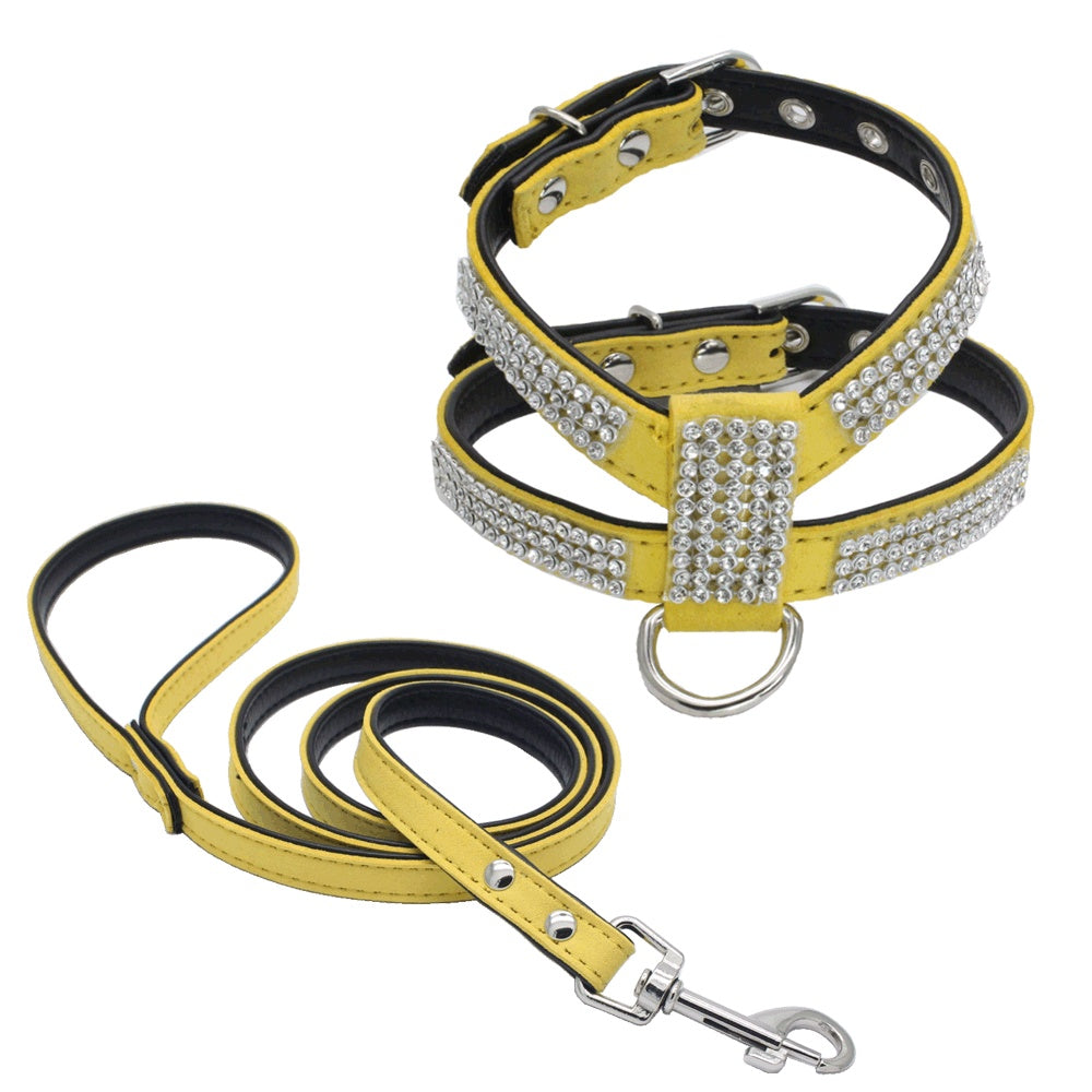 Glittering Rhinestone Pet Chest Harness with Leash