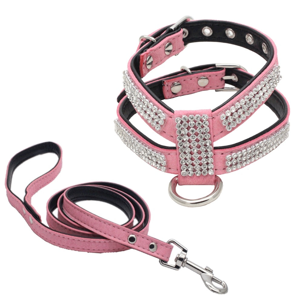 Glittering Rhinestone Pet Chest Harness with Leash