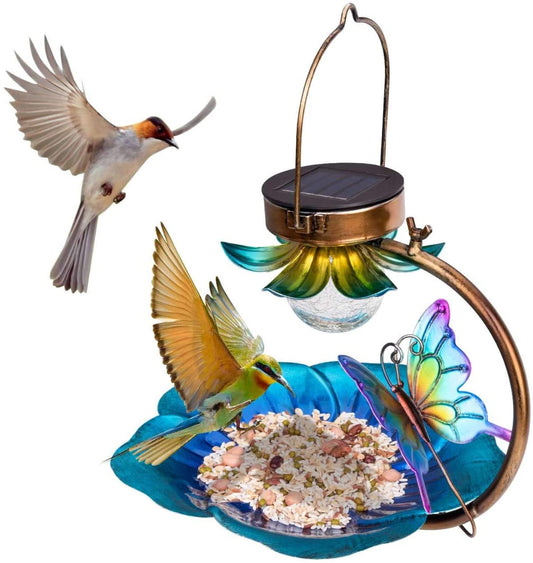 Solar Garden Bird Feeder with Crackle Effect