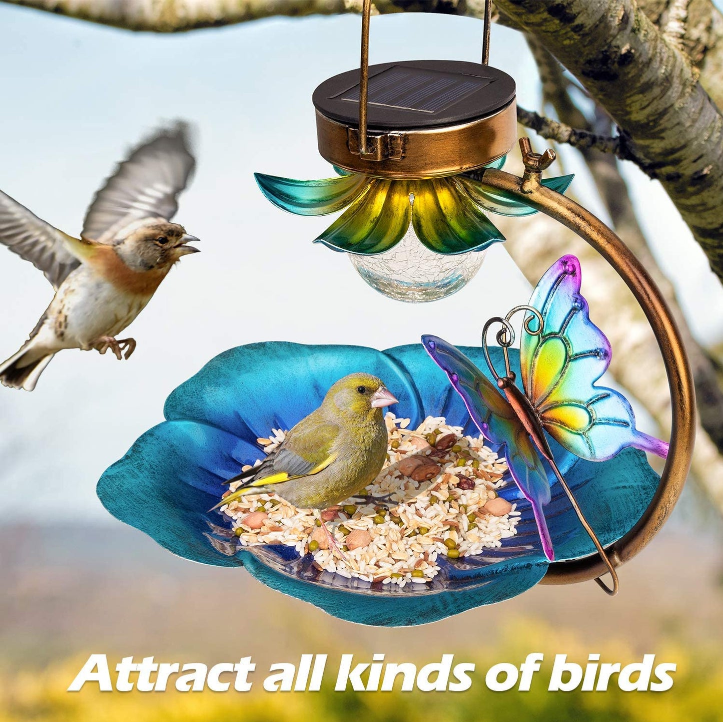 Solar Garden Bird Feeder with Crackle Effect