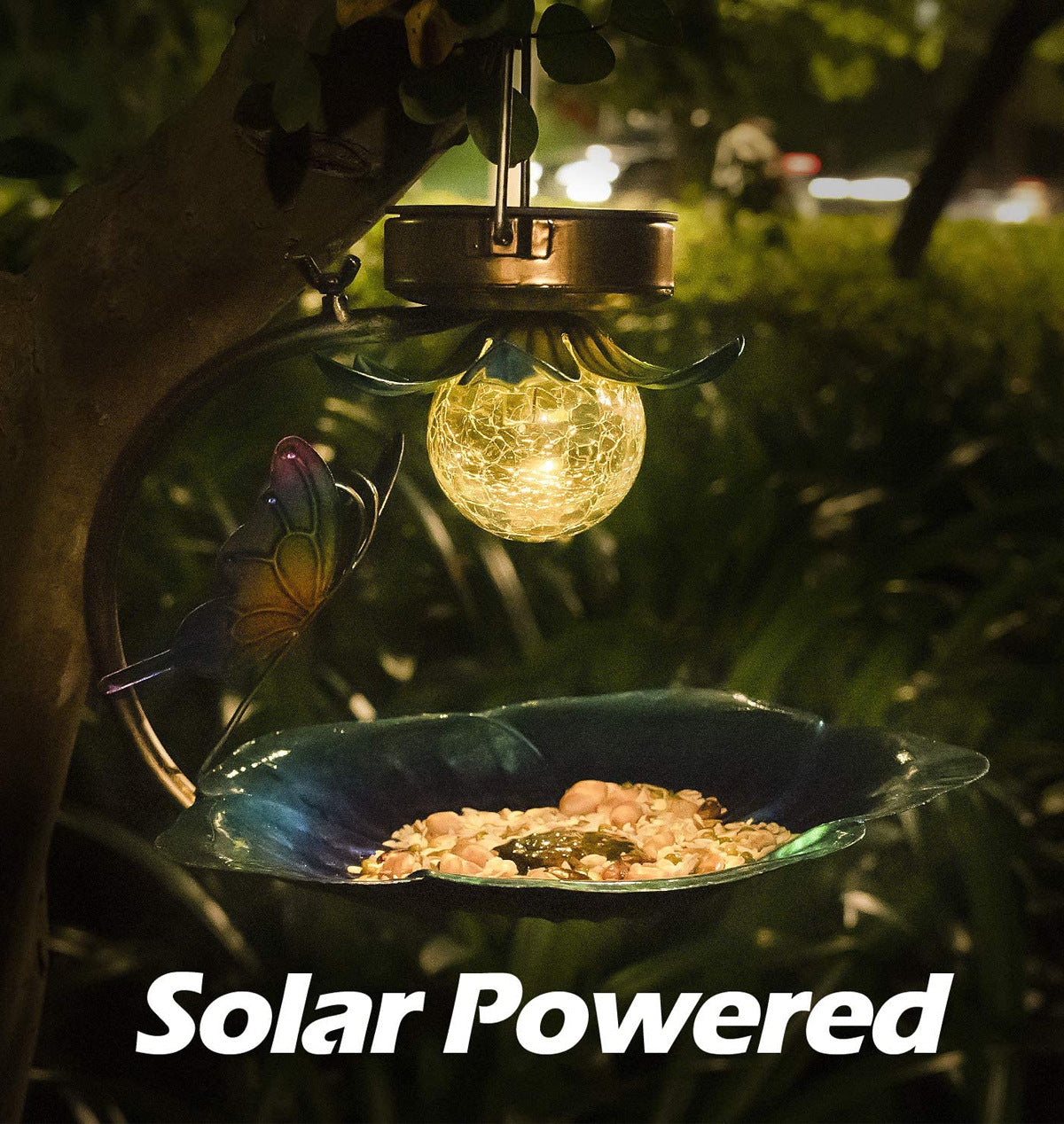 Solar Garden Bird Feeder with Crackle Effect