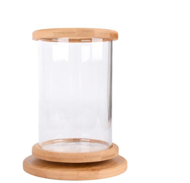 Mini Glass Aquarium with Bamboo Stand for Office