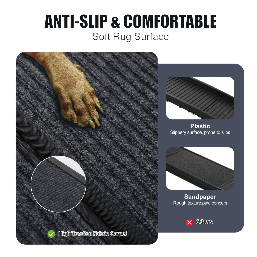 Portable Folding Dog Ramp for Cars, SUVs, and Trucks – 71" Long, 19.5" Wide, Non-Slip Rug Surface, Supports Up to 250 lbs