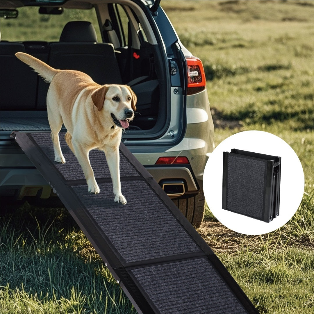 Portable Folding Dog Ramp for Cars, SUVs, and Trucks – 71" Long, 19.5" Wide, Non-Slip Rug Surface, Supports Up to 250 lbs