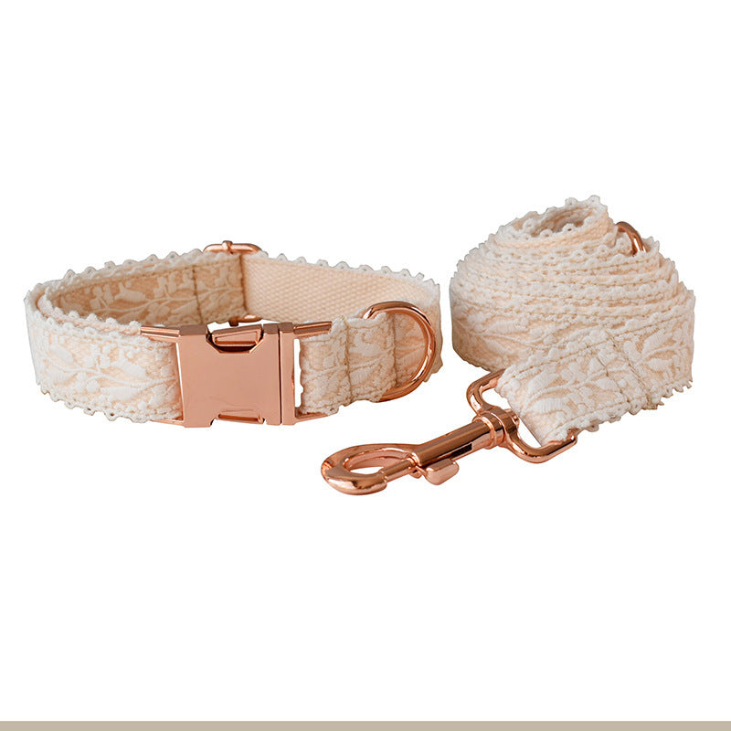 Floral Lace Pet Collar with Bow and Metal Clasp
