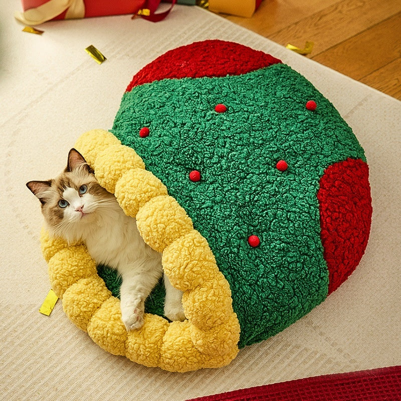 Semi-closed Cat Bed with Diamond Quilted Warmth