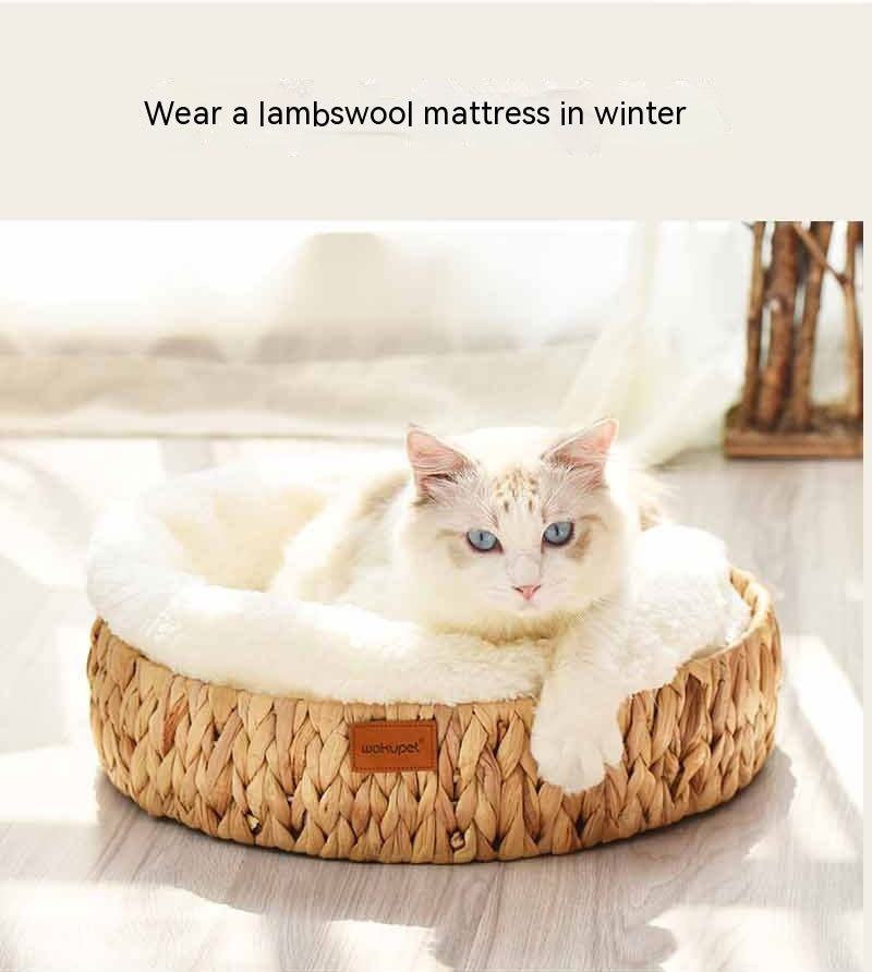 Rattan Cat Scratching Board with Warm Resting Spot