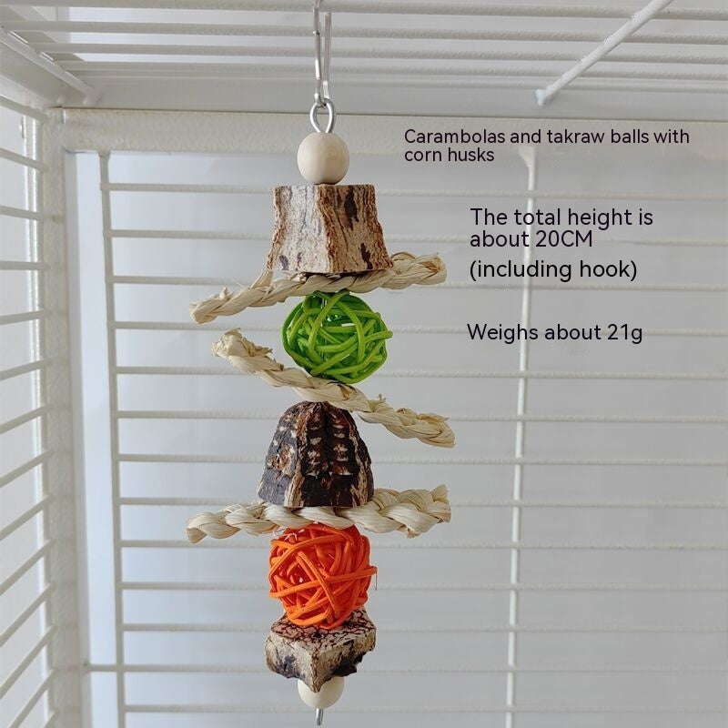 Wooden Parrot Stand with Bite Chew Toys