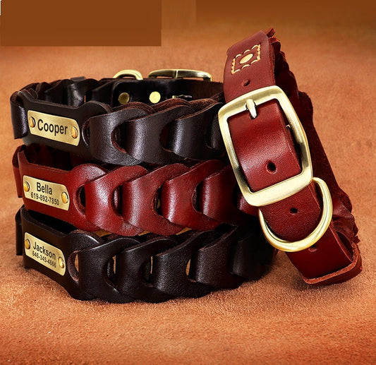 Stylish Braided Leather Collar for Medium and Large Dogs