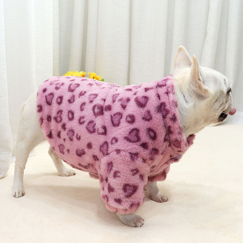 Pet Plush Leopard Jacket for Cold Weather