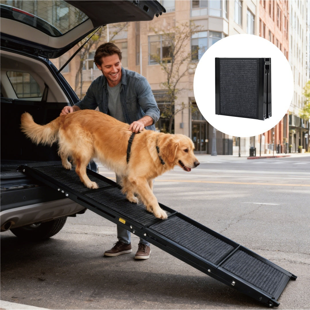 Portable Folding Dog Ramp for Cars, SUVs, and Trucks – 71" Long, 19.5" Wide, Non-Slip Rug Surface, Supports Up to 250 lbs