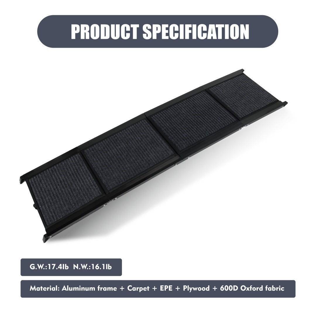 Portable Folding Dog Ramp for Cars, SUVs, and Trucks – 71" Long, 19.5" Wide, Non-Slip Rug Surface, Supports Up to 250 lbs