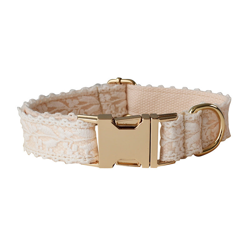 Floral Lace Pet Collar with Bow and Metal Clasp
