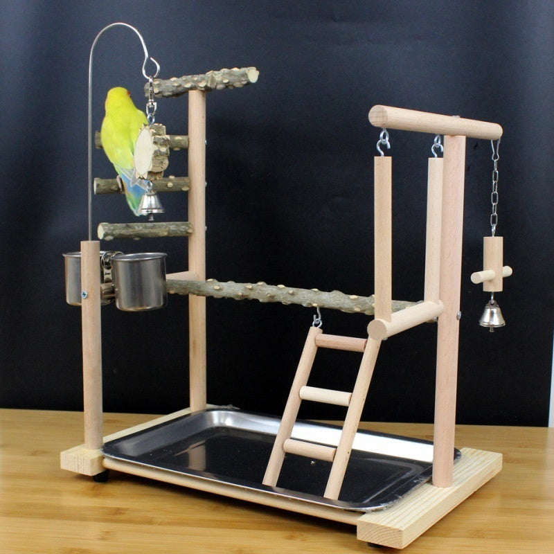 Wooden Parrot Stand with Tiger Skin Peony Design