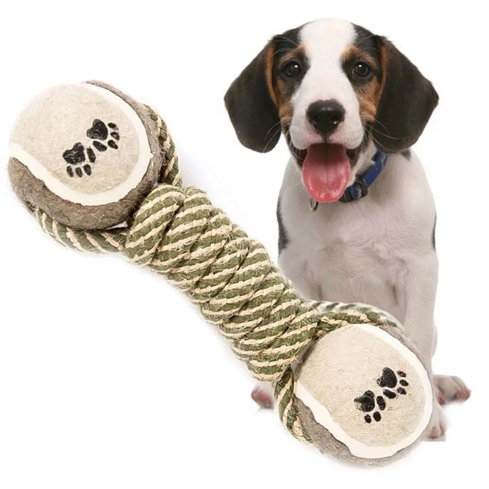 Multi-Function Pet Play Toy – Cotton Rope and Rubber Dumbbell for Fetch & Chewing