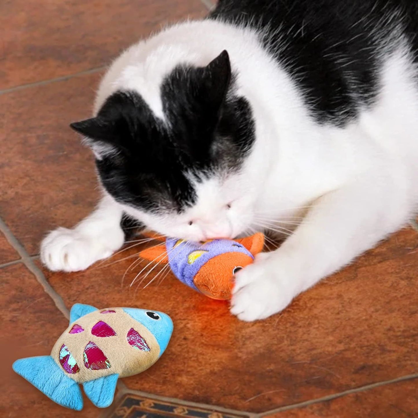 Small Catnip Fish Toys with Crinkle Sound for Indoor Cats to Bat and Chew