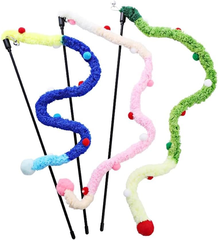 Interactive Play Wand for Cats with Colorful Plush Strips