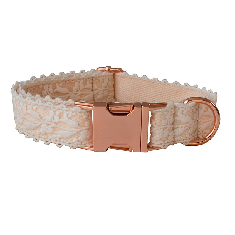 Floral Lace Pet Collar with Bow and Metal Clasp