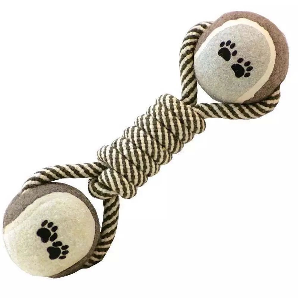 Multi-Function Pet Play Toy – Cotton Rope and Rubber Dumbbell for Fetch & Chewing