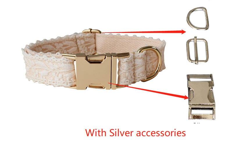 Floral Lace Pet Collar with Bow and Metal Clasp