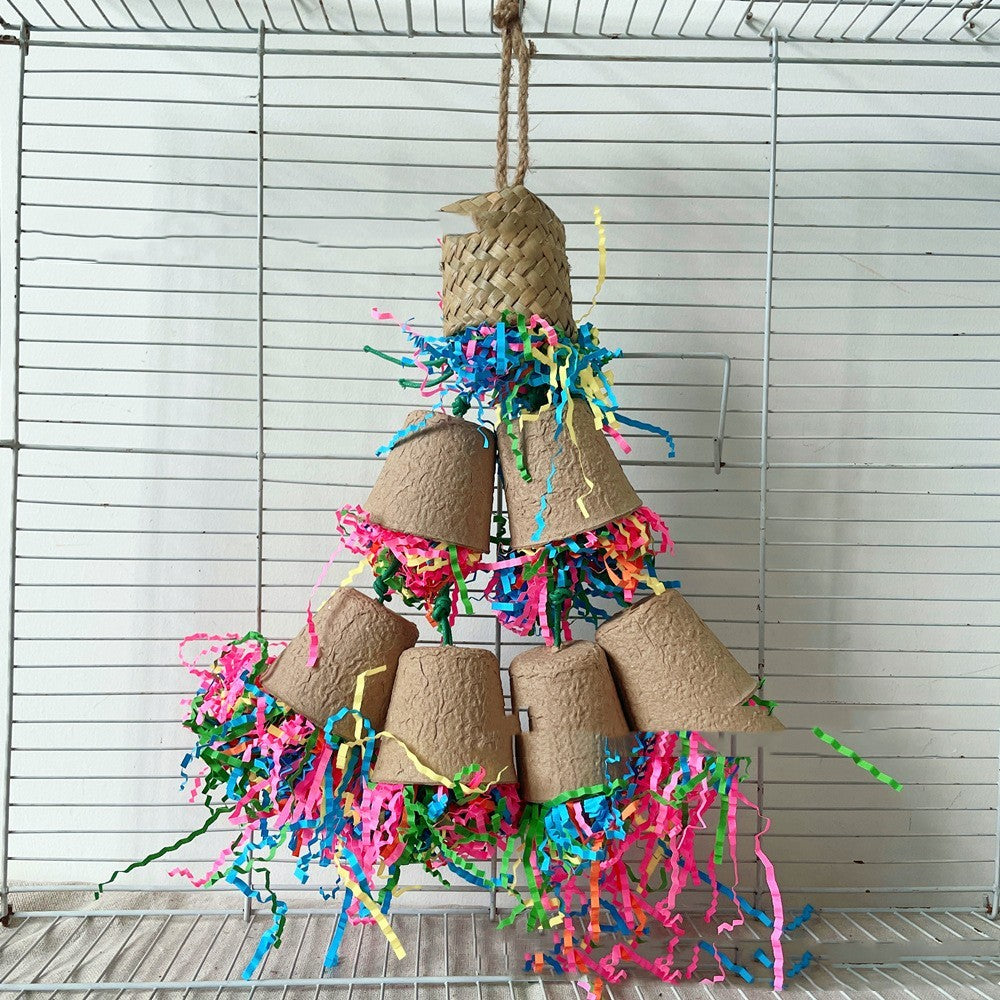 Parrot Palm Weaving Chew Toy with Paper Cup