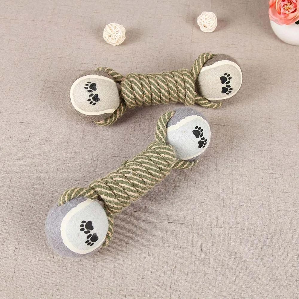 Multi-Function Pet Play Toy – Cotton Rope and Rubber Dumbbell for Fetch & Chewing