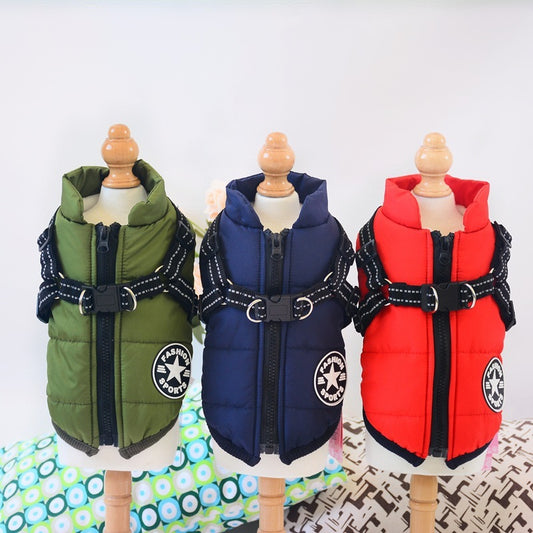 Waterproof Dog Clothes Winter Dog Coat With Harness Warm Pet Clothing Big Dog Jacket